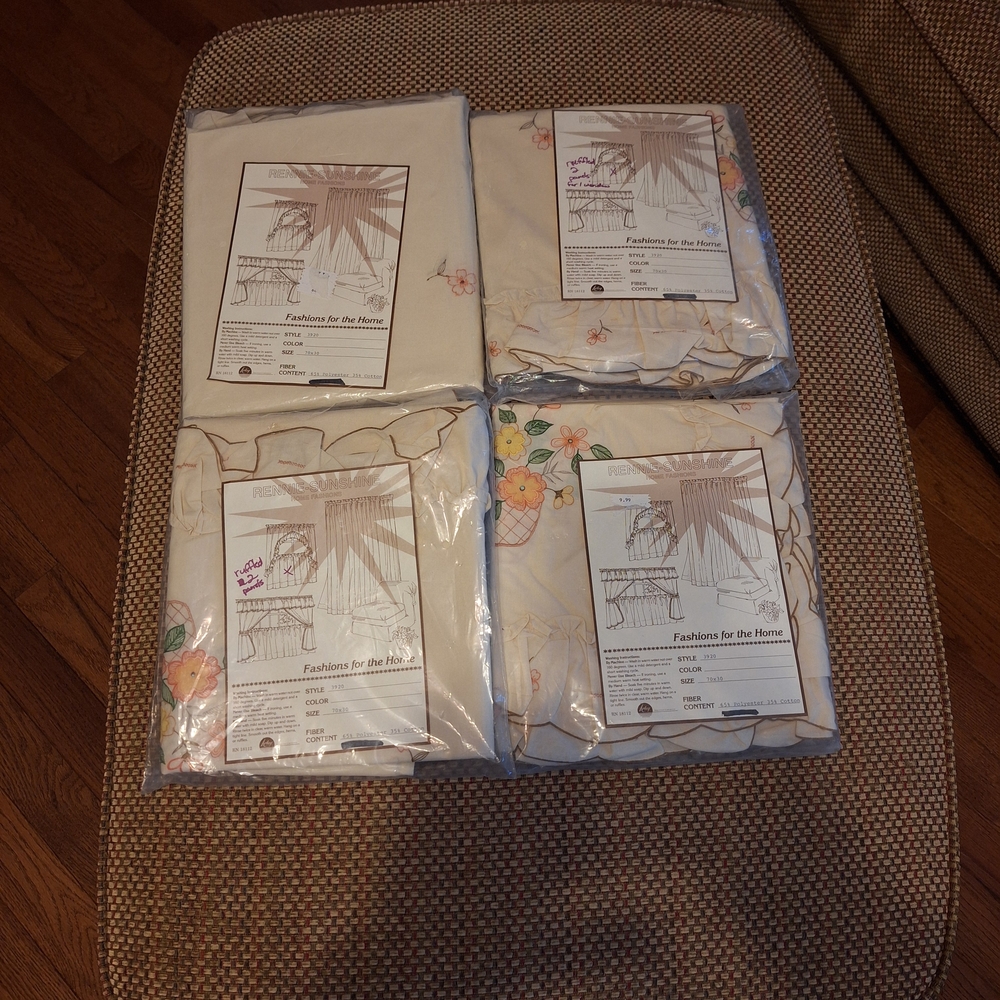 Rennie-Sunshine Floral Embroidered Vintage Off White Curtain Panels - 4 Sets - Picture 4 of 10